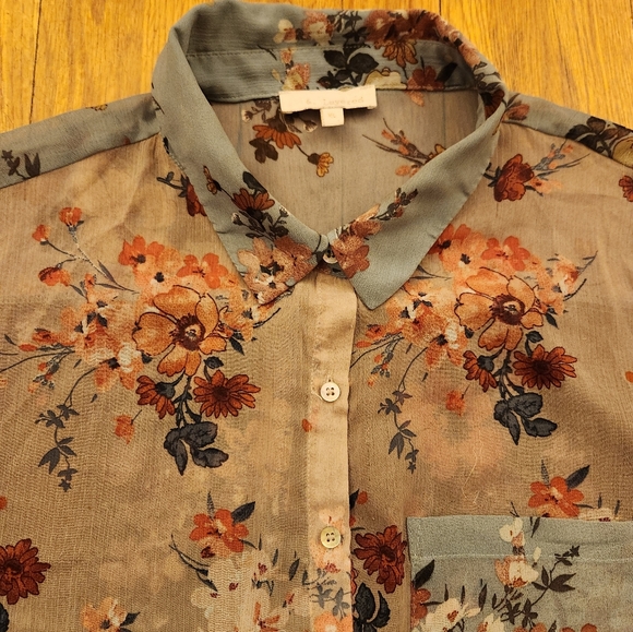 Floral Button Down Shirt in Cream and Brown - Picture 9 of 13